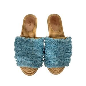 UGG Slide Sandals Womens 8 Aqua Blue Edith Yarn Fringe Espadrille Slip On